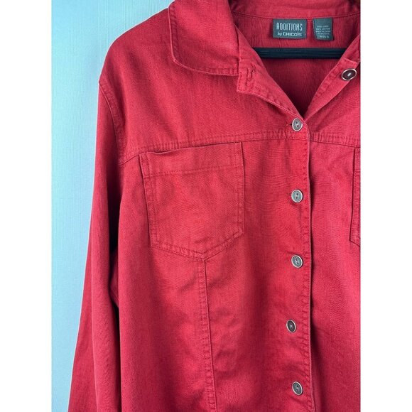 Additions By Chicos Womens Red Button-Front Long Sleeve Shirt Jacket Size 3 Line - Picture 4 of 5